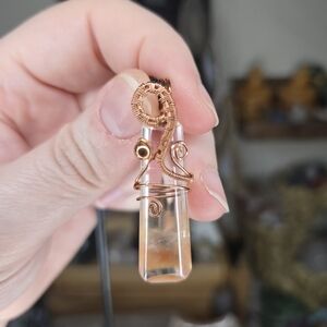 Bunny Rabbit Hair Rutile Wire Wrap Crystal Pendant